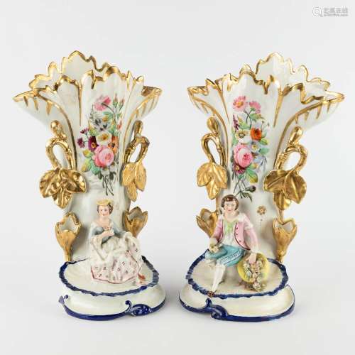 Vieux Bruxelles, a pair of vases decorated with figurines, p...