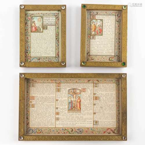 A set of 3 Religious Frames or Canon Boards. Wood with brass...