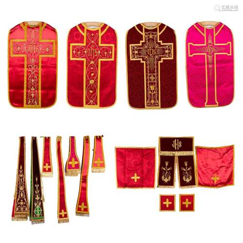 Four Roman Chasubles, Chalice veil, Stola and Maniple, thick...