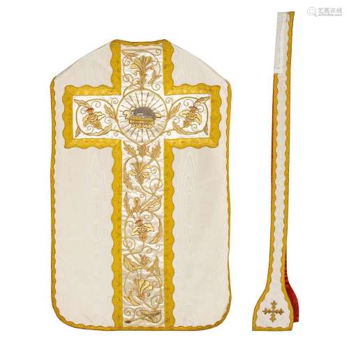 A roman chasuble, thick gold thread with an image of the lam...