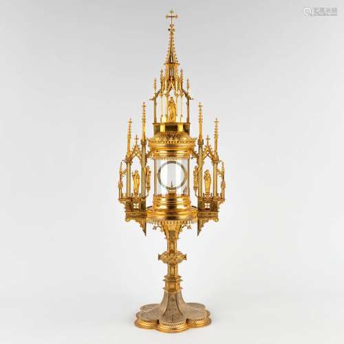A tower monstrance, gilt brass in a gothic revival style. 19...