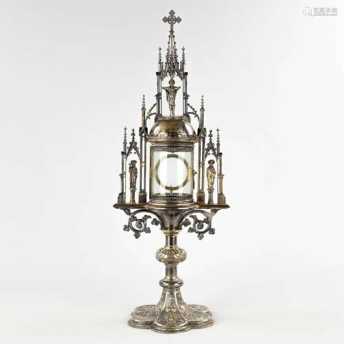 A large tower monstrance, silver-plated brass in a Gothic Re...