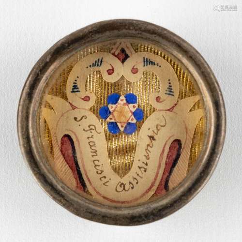 A sealed Theca with relic: Ex Ossibus Sancti Fransisci Assis...