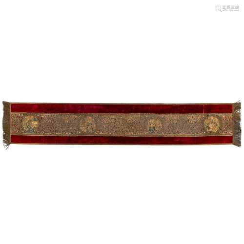 An antique altar textile, Thick embroideries and religious i...