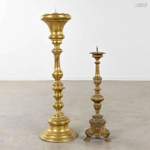 Two Church candlesticks, bronze and copper. 19th and 20th C....