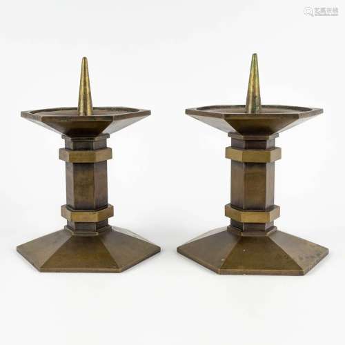 A pair of church candlesticks, bronze in art deco style. 20t...