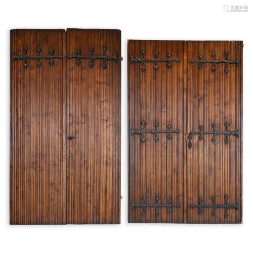 Two pairs of Gothic Revivial chapel doors with metal hardwar...
