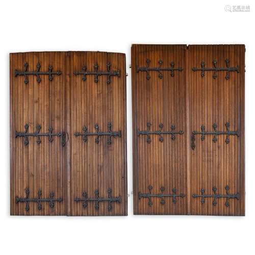 Two pairs of Gothic Revivial chapel doors with metal hardwar...