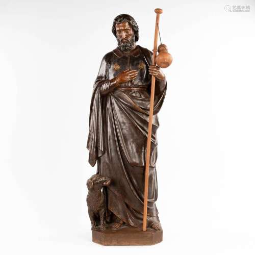 Saint Rochus and his dog, patinated terracotta, 19th C. (D:2...