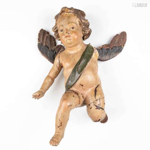 An angel, wood-sculpture with original polychrome. 18th C. (...