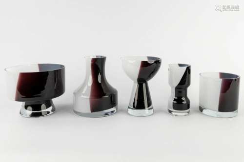 Five pieces of Belgian Glass, Boussu, black and white. 20th ...