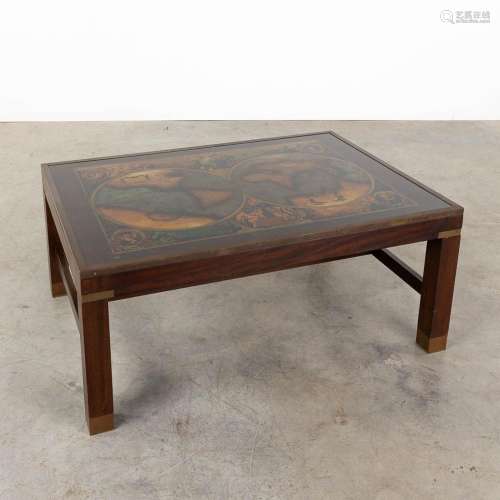 A mic-century coffee table with 'Mappa Mundi'. (D:72 x W:105...