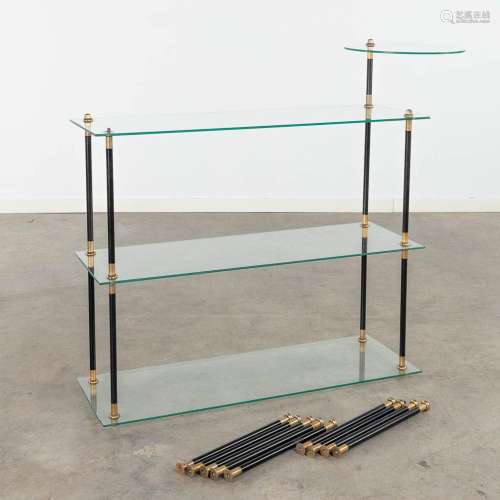 A mid-century shop rack, glass and metal. Circa 1960. (D:30 ...