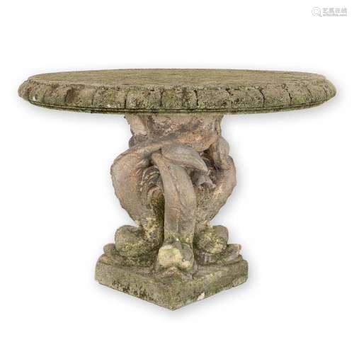A garden table, concrete decorated with fish. 20th C. (H:65 ...