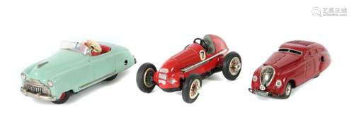 3 Autos Schuco, 1 x Studio 1050, made in US Zone, rot, Uhrwe...