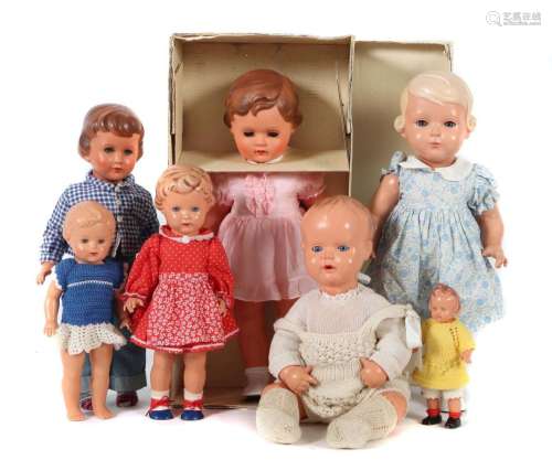 7 Puppen Schildkröt u.a., ca. 1960/70er Jahre, 1 x Kunststof...