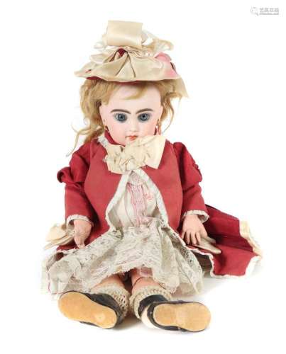 Franz. Puppe um 1890/1900, ohne Halsmarke, Porzallenkurbelko...