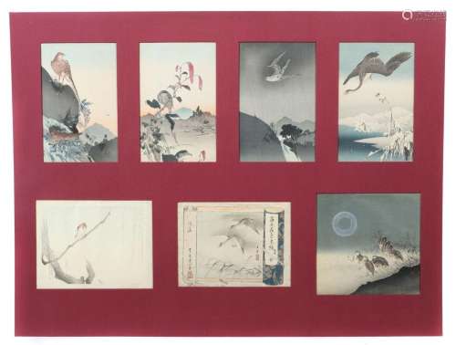 7 Papierarbeiten im Passepartout Japan, Drucke und Zeichnung...
