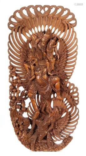 Vishnu mit Lakshmi auf Garuda Indonesien, 20. Jh., Holz, fei...