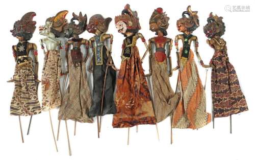 Sammlung von 8 Wayang Golék Puppen Indonesien, 20. Jh., gest...