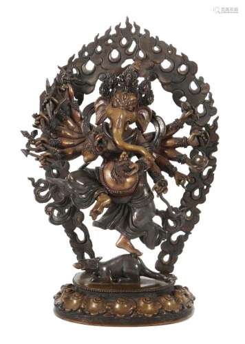 Tanzender Ganesha Nepal, Mitte 20. Jh., Bronze, 3-tlg. geste...