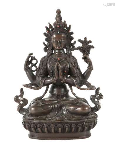 Avalokiteshvara Nepal, 2. Hälfte 20. Jh., Bronze dunkel pati...