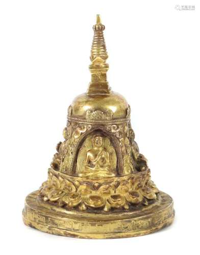 Stupa Nepal, 2. Hälfte 20. Jh., Bronze mit Restvergoldung, d...