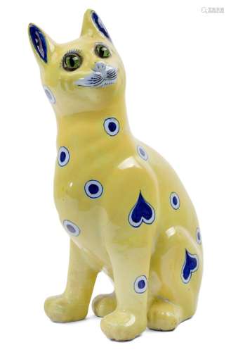 Emile Galle (1846-1904)<br />
<br />
Yellow faience cat with...