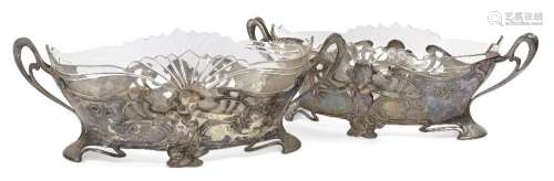 WMF<br />
<br />
Pair of metal jardinière with glass liners,...