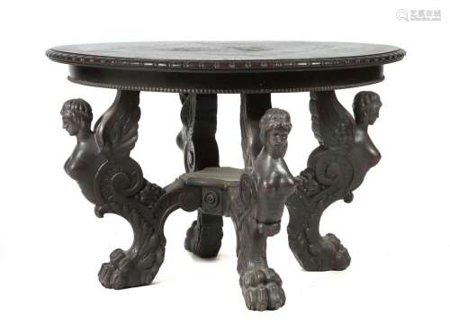 Historismus-Tisch mit Sirenen-Beine um 1870, Eiche, vier mit...