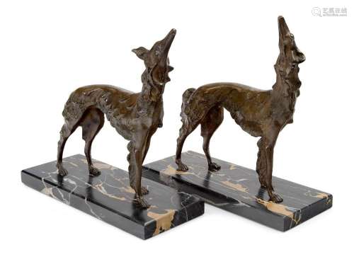 Art Deco<br />
<br />
Two sculptures of a borzoi dog, possib...