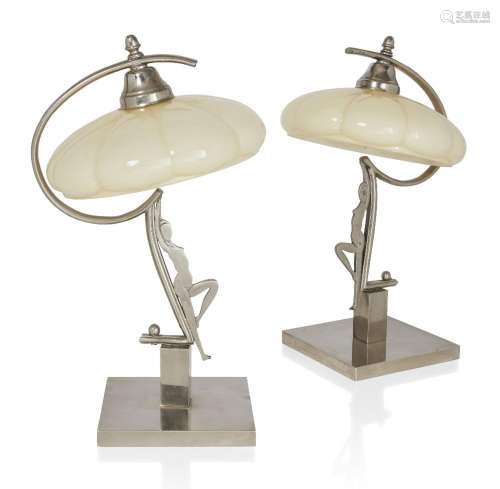 Art Deco<br />
<br />
Pair of figural table lamps, circa 194...