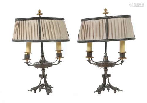 Paar Bouilotte-Lampen Ende 19. Jh., Louis XVI-Stil, Messingg...