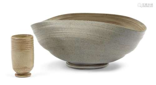 Studio Pottery<br />
<br />
Pale grey footed bowl with folde...
