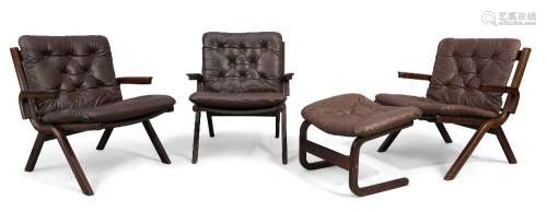 Ekornes<br />
<br />
'Uno' range, three folding chairs, foot...