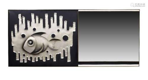 Italian<br />
<br />
Wall mirror with sculptural panel, circ...