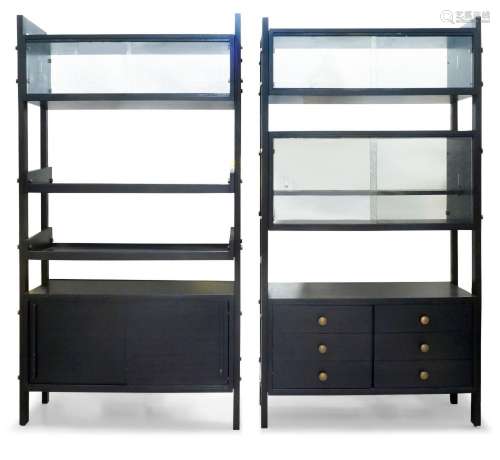 Italian<br />
<br />
Two ebonised cabinets with shelves, cir...