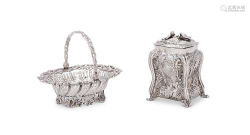 A CASED GEORGE II SILVER RECTANGULAR BALUSTER TEA CADDY AND ...