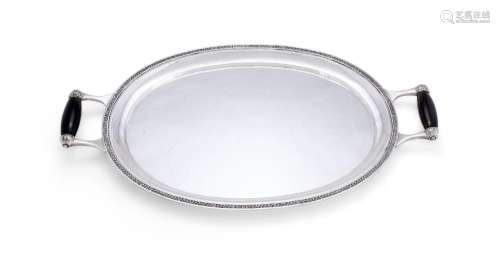 A GERMAN SILVER COLOURED TWIN HANDLED OVAL TRAY