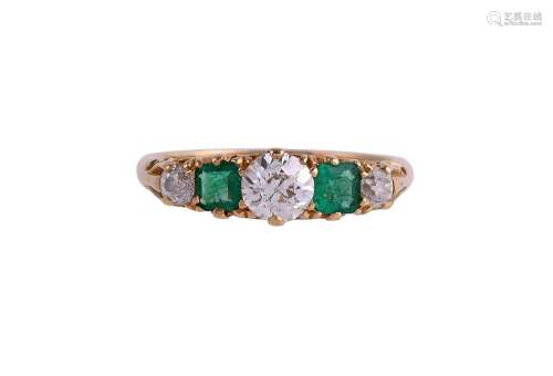 A LATE VICTORIAN DIAMOND AND EMERALD FIVE STONE RING, CIRCA ...