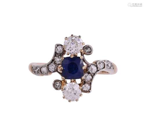 A RUSSIAN EARLY 20TH CENTURY SAPPHIRE AND DIAMOND RING, CIRC...