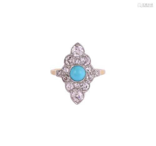 AN EARLY 20TH CENTURY DIAMOND AND TURQUOISE MARQUISE PANEL R...