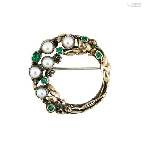 ATTRIBUTED TO DORRIE NOSSITER, A HALF CULTURED PEARL AND EME...