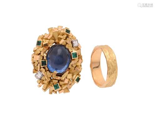 ATTRIBUTED TO ANDREW GRIMA, A SAPPHIRE, DIAMOND AND EMERALD ...