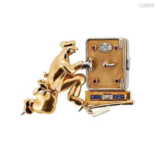 A 1940S NOVELTY SAFECRACKER WATCH BROOCH