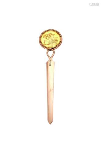 AN EDWARDIAN 9 CARAT GOLD BOOKMARK, POSSIBLY BY STUART CLIFF...