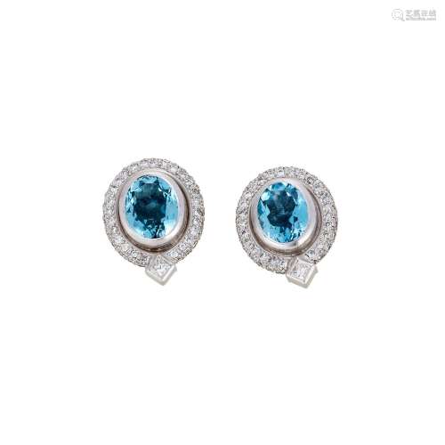 STEPHEN WEBSTER, A PAIR OF AQUAMARINE AND DIAMOND CLUSTER EA...