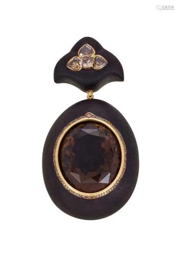 【Y】 THEODOROS, A DIAMOND, SMOKY QUARTZ AND EBONY PENDANT