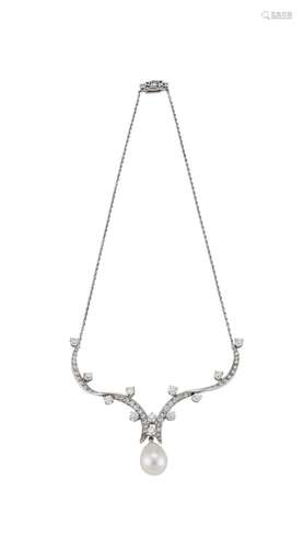 A DIAMOND AND CULTURED PEARL NECKLACE