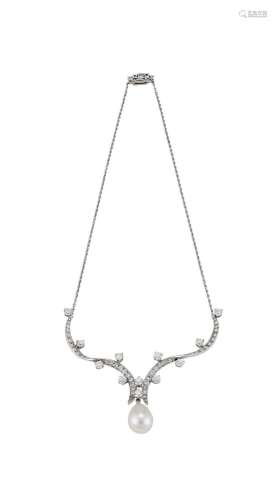 A DIAMOND AND CULTURED PEARL NECKLACE